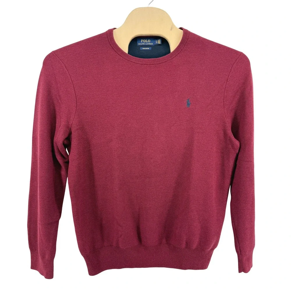 Polo Ralph Lauren Crewneck Sweater Mens XL Pre-Owned Burgundy Pima Cotton Logo